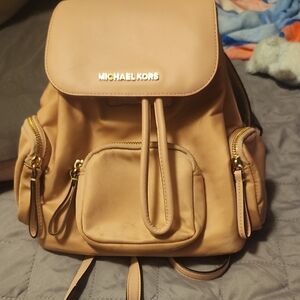 Michael Kors Beige Backpack with Gold Accents